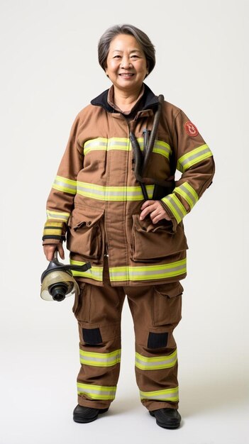 Foto um bombeiro vestindo um uniforme de bombeiro com o número 4 nele