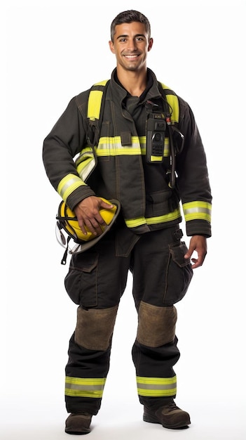 um bombeiro vestindo um uniforme de bombeiro e um uniforme de firefighter