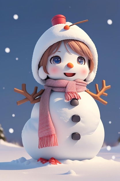 Um boneco de neve com um cachecol rosa e um cachecol rosa