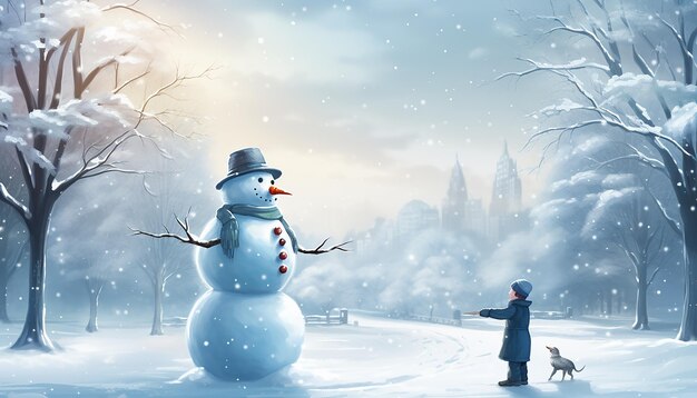 Foto um boneco de neve com um homem apontando para a câmera e um homem apuntando para a câmeras