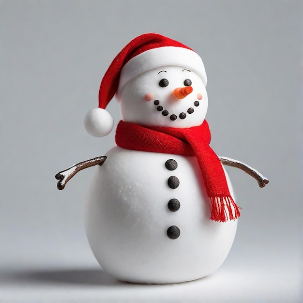 Um boneco de neve com um lenço vermelho e chapéu de Papai Noel em uma IA generativa isolada de fundo branco