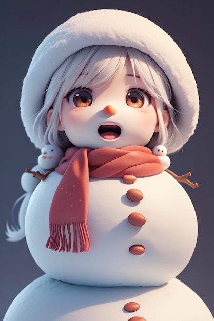Um boneco de neve com um lenço vermelho e um chapéu
