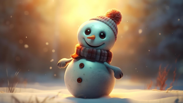 Um boneco de neve em uma cena de neve