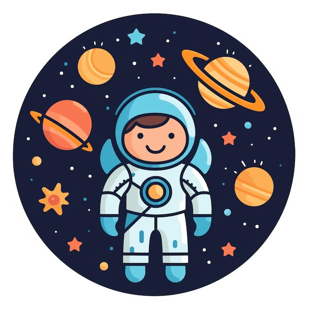 Um bonito astronauta kawaii na página de um livro.