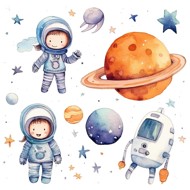 Foto um bonito astronauta kawaii na página de um livro.