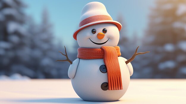 Um bonito boneco de neve com um chapéu alto e colorido