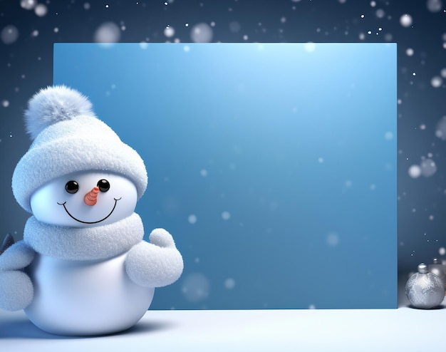 Foto um bonito boneco de neve com uma bandeira em branco.