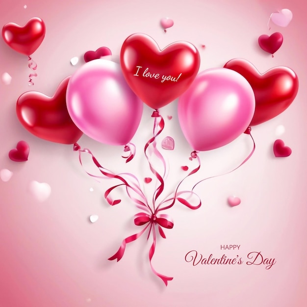 Um bonito desenho de cartão de feriado do Dia dos Namorados, um desenho de bandeira, um desenho de balão de coração, um cartaz de arte 3D.
