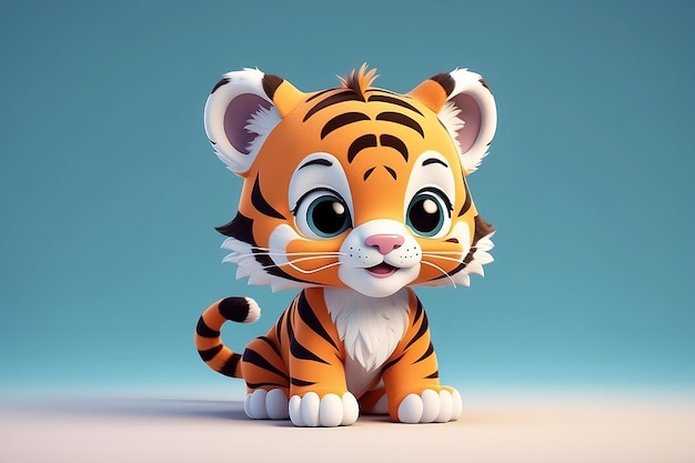 Um bonito e adorável bebê tigre renderizado no estilo de animação de desenho animado infantil estilo fantasia generativa ai