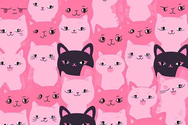Um bonito meme rosa de gato padrão de desenho animado generativo ai