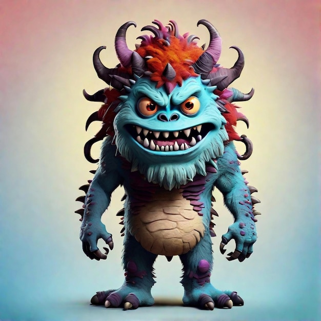Um bonito personagem de monstro de desenho animado 3D isolado em fundo colorido