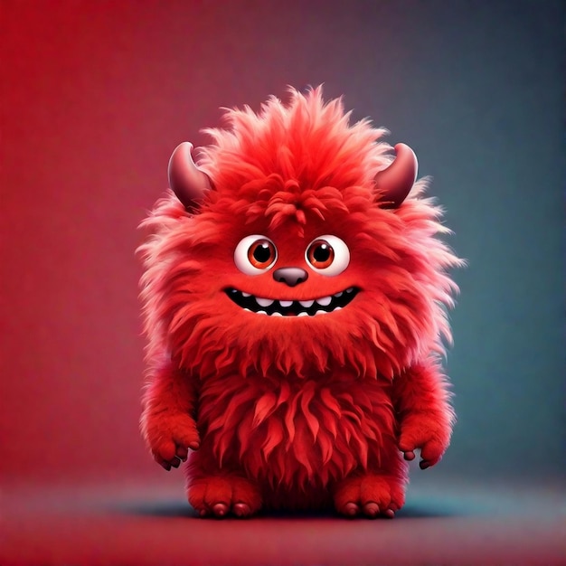Um bonito personagem de monstro de desenho animado vermelho 3D isolado em fundo colorido
