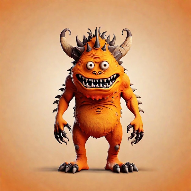 Um bonito personagem monstro de desenho animado laranja 3D isolado em fundo colorido