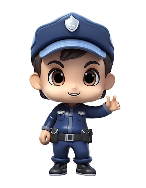 Um bonito personagem policial em uniforme isolado em fundo branco