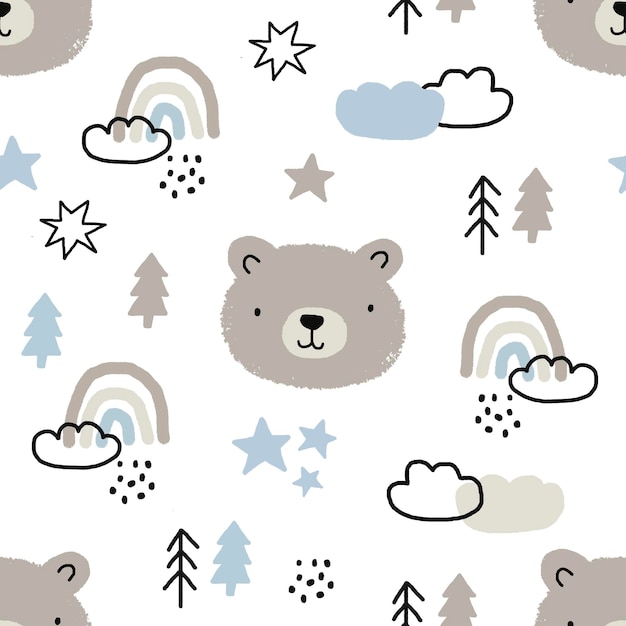 Um bonito urso e um arco-íris sem costuras