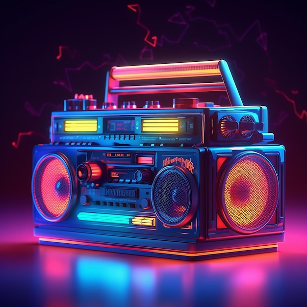 Um boombox neon com a palavra boombox nele