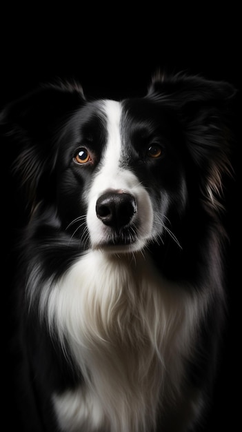 Um border collie é mostrado em um fundo preto.