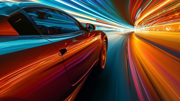 Foto um borrão de cores vibrantes zumbindo mostrando a intensidade de adrenalina de um carro chegando ao topo