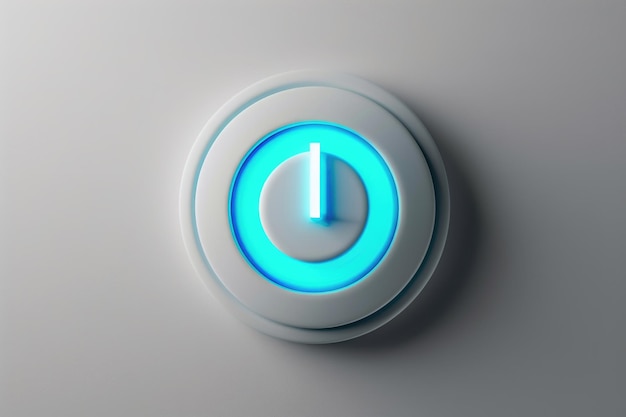 Foto um botão branco com uma luz azul iluminada nele adequado para conceitos de tecnologia e eletrônica
