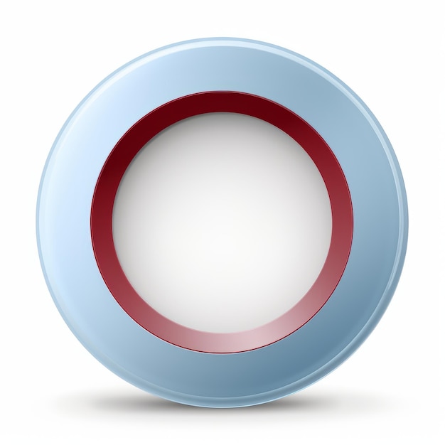 Um botão circular azul e vermelho sobre um fundo branco