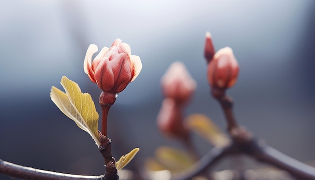 Um botão de sakura prestes a florescer na primavera.