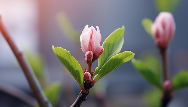 Foto um botão de sakura prestes a florescer na primavera.