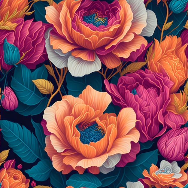 Um bouquet de rosas coloridas em acrílico pintando uma ilustração vibrante Ai Generative