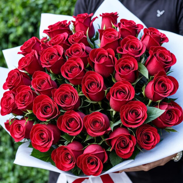 Foto um bouquet romântico de rosas para uma senhora