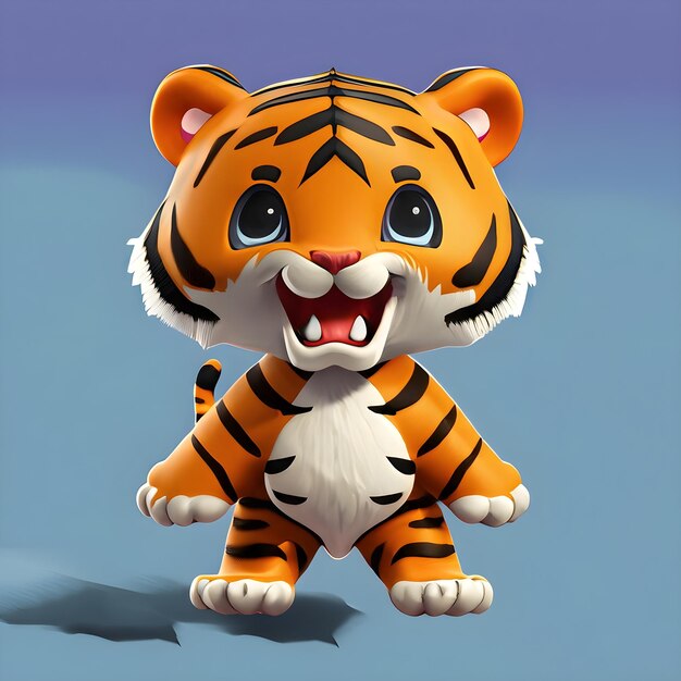 Foto um brinquedo de tigre com um tigre na frente e os dentes dianteiros mostrando um rosto de tigre.