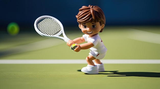 Um brinquedo de um jogador de brinquedo com uma raquete de tênis.
