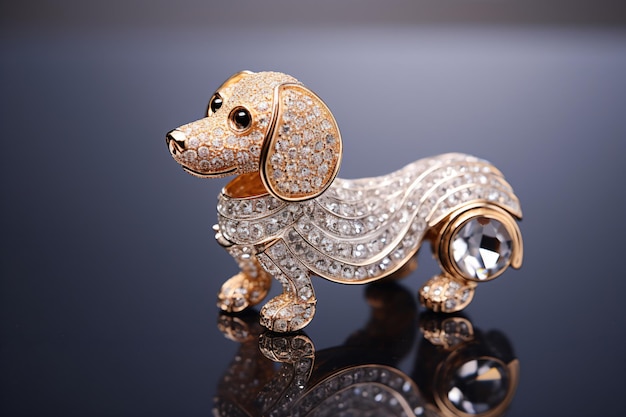 Foto um broche de cão com um colar de diamante