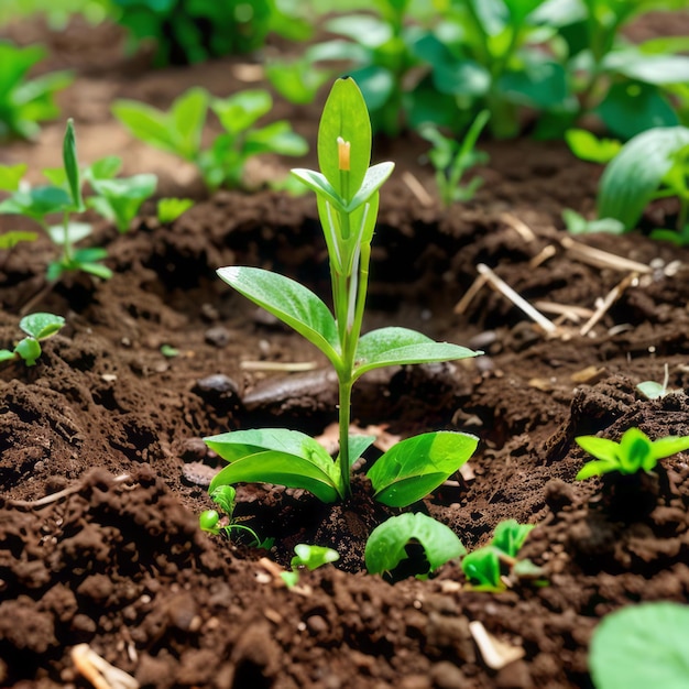 um broto verde estão crescendo a partir do solo rico que significa esperança e crescimento