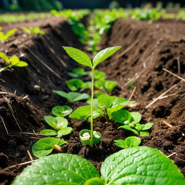 um broto verde estão crescendo a partir do solo rico que significa esperança e crescimento