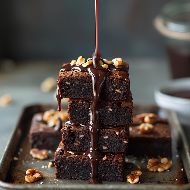 Um brownie de chocolate com uma colher vermelha