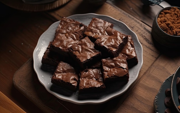 Foto um brownie de chocolate fechado em um fundo de café doce sobremesa padaria comida gerada ai