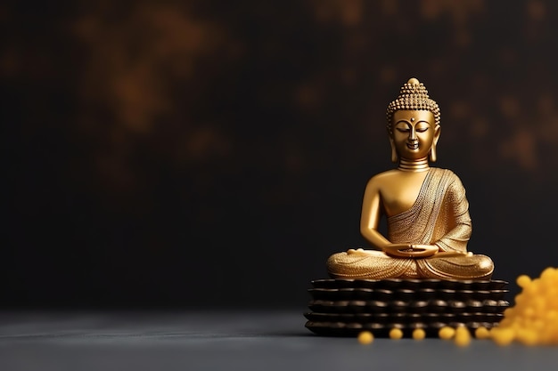 Um Buda senta-se no dia vesak buddha purnima com espaço de cópia Fundo para o dia do festival vesak