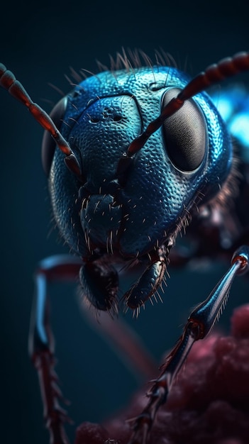 Um bug azul com um rosto azul