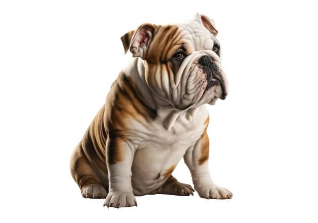 Um bulldog com um fundo branco