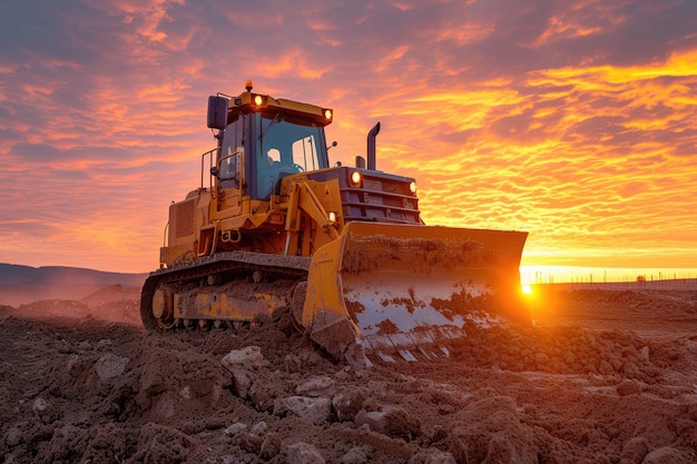 Um bulldozer operando em uma paisagem de terra Generative Ai