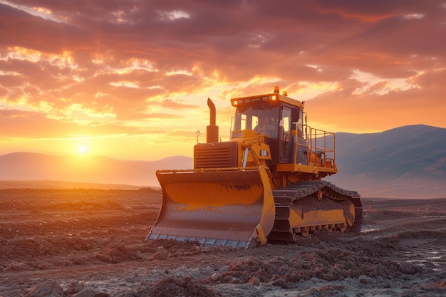 Um bulldozer operando em uma paisagem de terra Generative Ai