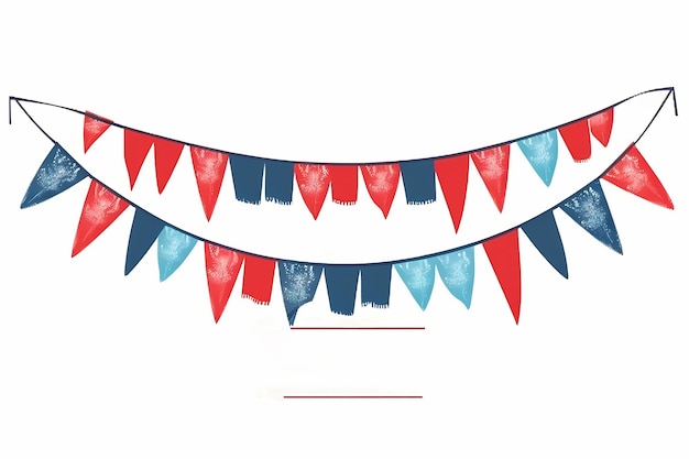 Um bunting vermelho, branco e azul com uma bandeira vermelha nele.