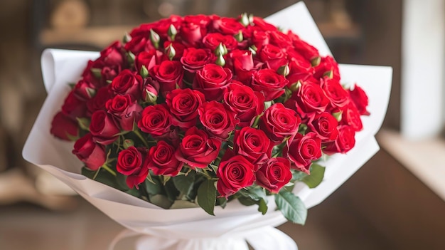 Um buquê cativante com 52 rosas vermelhas