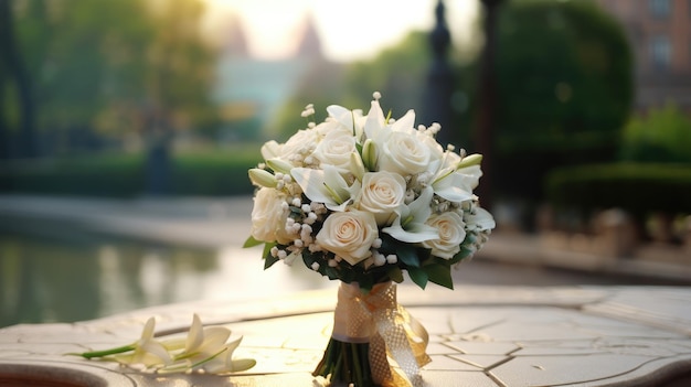 Um buquê de casamento elegante feito de flores frescas