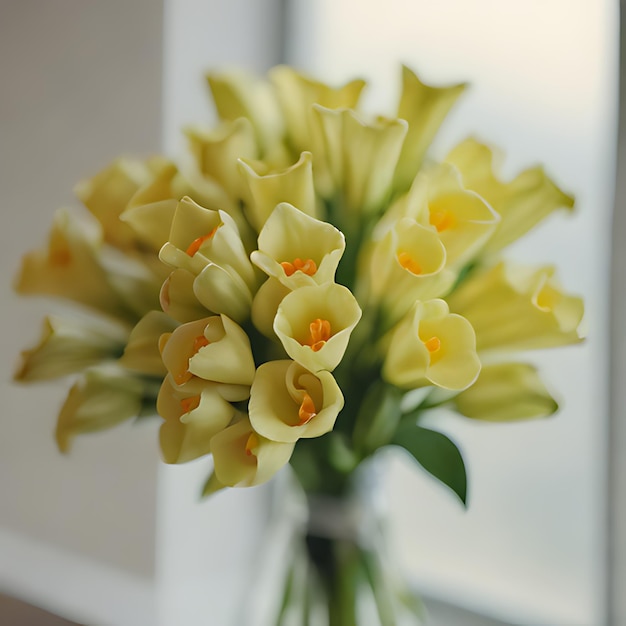 um buquê de flores amarelas com as palavras " eu amo " na parte de baixo