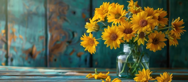 Um buquê de flores amarelas na mesa.