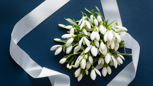 um buquê de flores brancas com uma faixa preta e branca