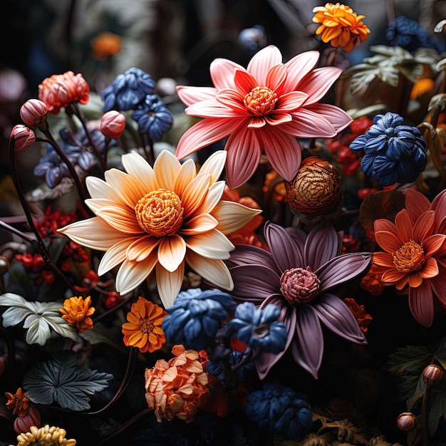 um buquê de flores com a palavra primavera na parte de baixo