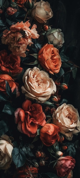 Um buquê de flores com a palavra rosas