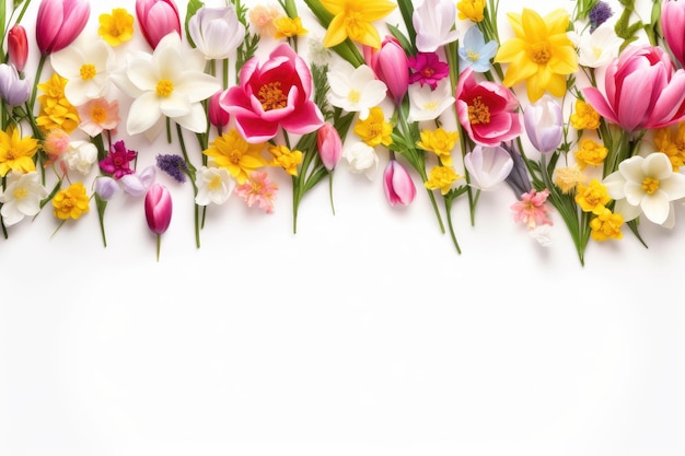 um buquê de flores com as palavras primavera na parte inferior.