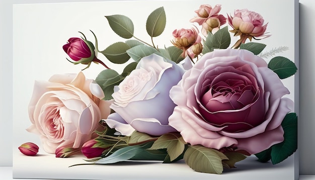 Um buquê de flores com uma rosa rosa no fundo